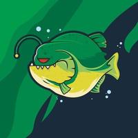 monstro do rio. peixes de piranha verde de estilo cartoon plana. vetor