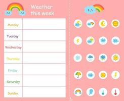 tempo este modelo de semana para crianças. gráfico meteorológico. vetor
