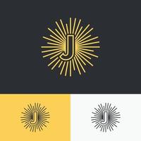 letra j inicial com design de logotipo do símbolo do sol. vetor