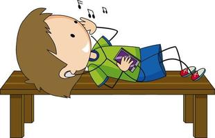 um menino ouvindo música personagem de desenho animado isolado vetor