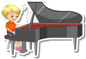 desenho de adesivo com um menino tocando piano vetor
