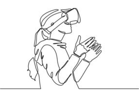 mulher com desenho de linha vr one, tecnologia de realidade virtual vetor