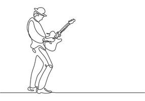guitarrista de jazz desenho de uma linha, mucisian tocando guitarra elétrica vetor