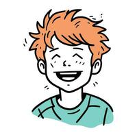 sorridente jovem homem com vermelho cabelo. mão desenhado vetor ilustração.