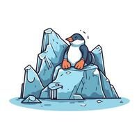 pinguim sentado em uma Rocha. vetor ilustração dentro desenho animado estilo.