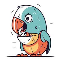 fofa papagaio comendo Comida. vetor ilustração dentro desenho animado estilo.