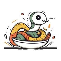 fofa desenho animado serpente dentro tigela. vetor ilustração. isolado em branco fundo.