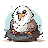 fofa desenho animado Careca Águia sentado em uma ninho. vetor ilustração.