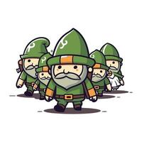 desenho animado duende personagens vestindo verde exército fantasias vetor