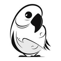 Preto e branco vetor ilustração do fofa papagaio isolado em branco fundo