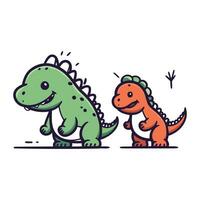 desenho animado dinossauro vetor ilustração. fofa estegossauro e tiranossauro rabisco personagem.