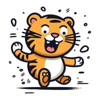 fofa desenho animado tigre correndo. vetor ilustração isolado em branco fundo.