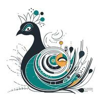 ilustração do pavão com decorativo elementos em branco fundo vetor