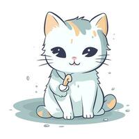 fofa desenho animado gato sentado dentro a chuva. vetor ilustração isolado em branco fundo.