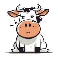 triste vaca desenho animado personagem vetor ilustração. fofa Fazenda animal.