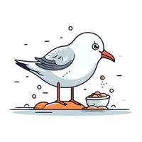 vetor ilustração do uma gaivota com uma tigela do Comida.
