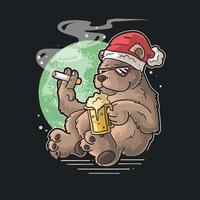 urso legal bebendo cerveja e fumando vetor