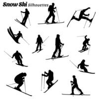 coleção do silhueta ilustrações do neve esqui vetor
