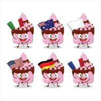 docinho bolo morango desenho animado personagem trazer a bandeiras do vários países vetor