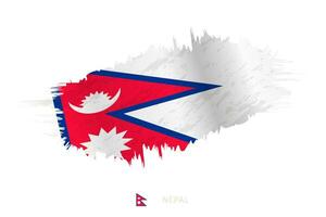 pintado pincelada bandeira do Nepal com acenando efeito. vetor