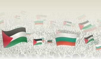 Palestina e Bulgária bandeiras dentro uma multidão do torcendo pessoas. vetor