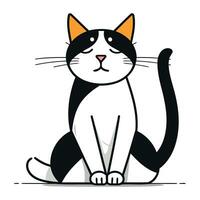 Preto e branco gato sentado em uma branco fundo. vetor ilustração.