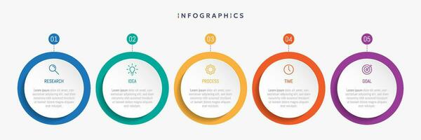 moderno o negócio infográfico modelo, círculo forma com 5 opções ou passos ícones. vetor