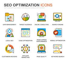 Conjunto simples Seo e Web ícones de linha de otimização para o site e aplicativos móveis vetor