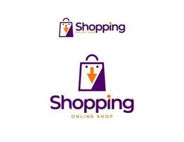 logotipo da loja online moderna com ilustração da sacola de compras vetor