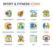 Conjunto simples de desporto e ícones de linha de Fitness para o site e aplicativos móveis