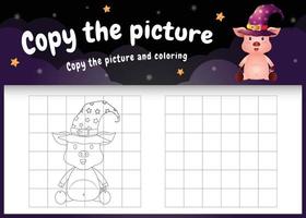 copie o jogo de crianças e a página para colorir com um porco fofo vetor