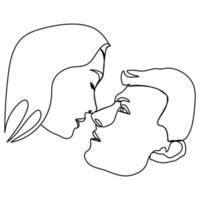 linha contínua o rosto próximo do jovem casal se beijando vetor