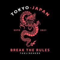dragão japonês com tipografia de quebrar as regras. para camiseta vetor