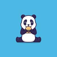 panda fofo comendo hambúrguer vetor