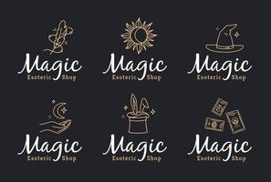 Conjunto de logotipos de doodle mágico para uma loja esotérica vetor