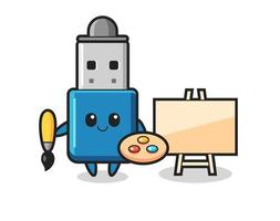 ilustração de flash drive mascote usb como pintor vetor