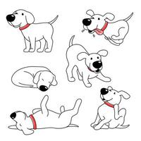 engraçado feliz cachorro, desenho animado, quadrinho personagem dentro vários poses, vetor desenhando