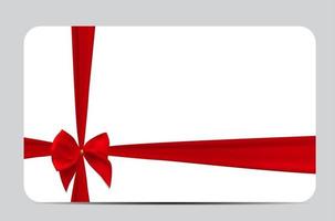 modelo de cartão de presente com fita de seda vermelha e arco. vetor