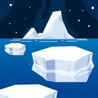 iceberg derreteu gelo inverno mar noite polo norte vetor
