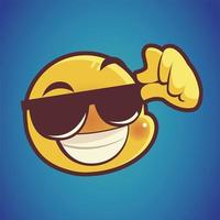 emoji engraçado, emoticon óculos de sol expressão facial mídia social vetor
