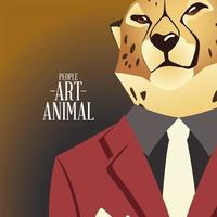 animal arte de pessoas, leopardo felino em personagem de terno vermelho vetor