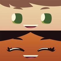 cartoon rosto menino e menina personagens felizes, design infantil vetor