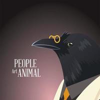 pessoa arte animal, elegante corvo de terno e óculos personagem vetor