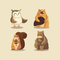 animais dos desenhos animados coruja castor esquilo e urso animais selvagens vetor
