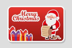 Adesivo de Feliz Natal Papai Noel com decoração de lista e presentes vetor