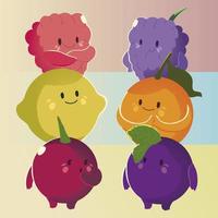 carinha engraçada de frutas kawaii cartoon frutas diferentes vetor