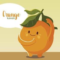 fruta kawaii rosto alegre desenho animado laranja fofa vetor