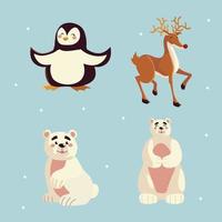 conjunto de ícones de animais de desenho de rena pinguim urso polar