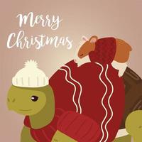 cartão de feliz natal com tartaruga hamster com suéter e chapéu vetor
