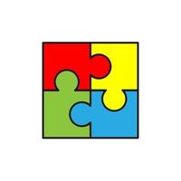 ícone de vetor de quebra-cabeça de cores de quatro peças.